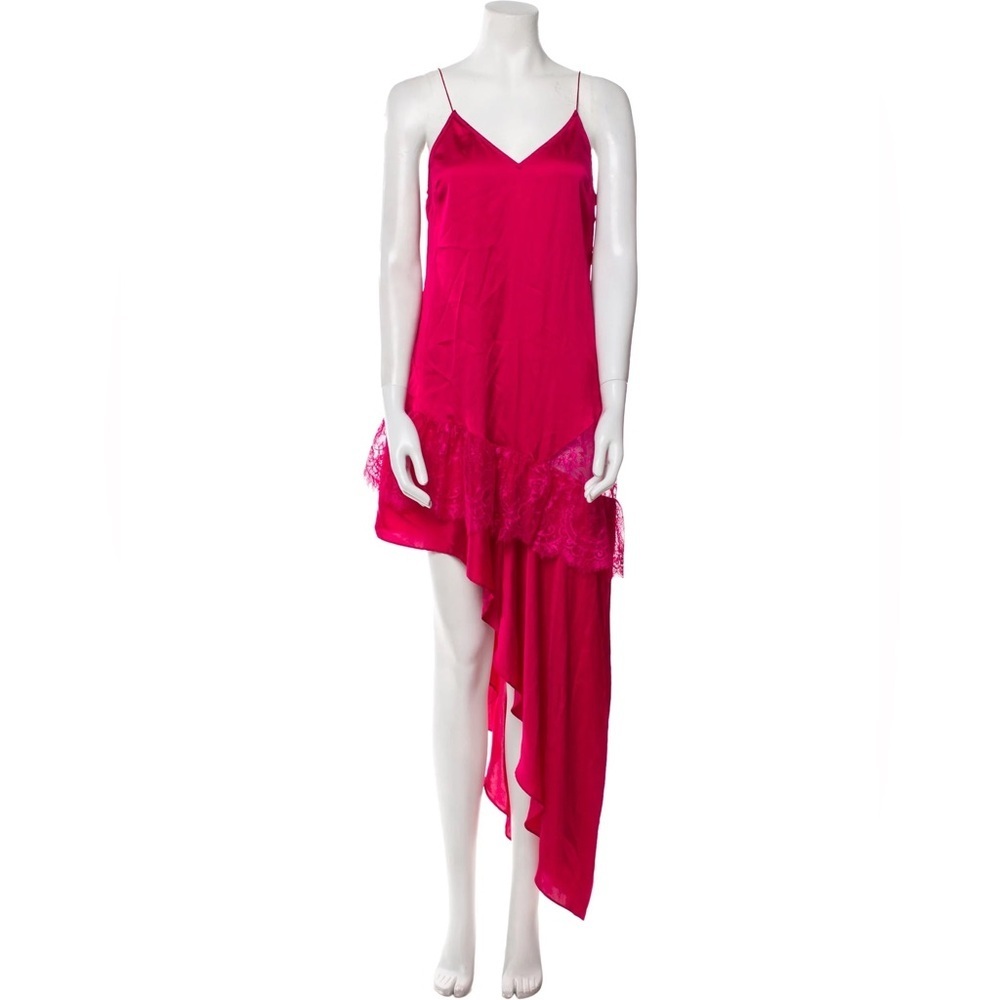 FOR LOVE & LEMONS Hot Pink Asymmetrical Lace Dress Size L M Sexy Slip Party